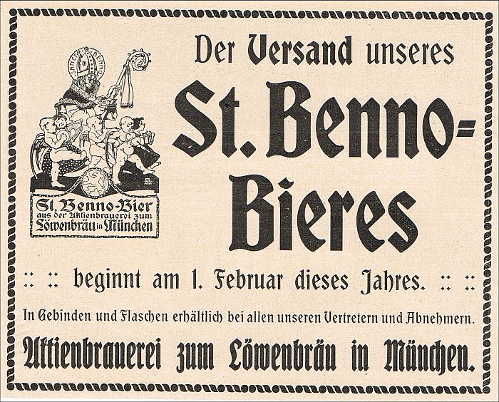 Löwenbräu München St. Benno Bier Brauerei Reklame 1911  